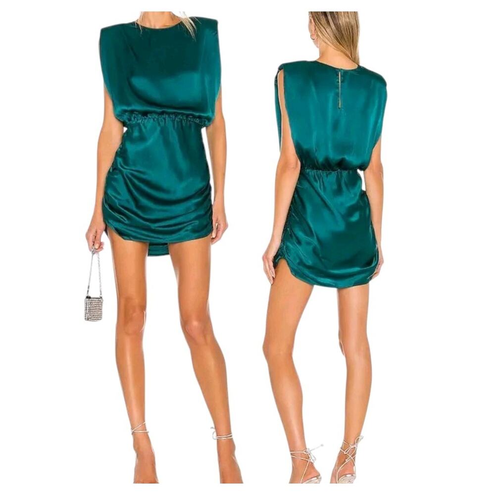 Amanda Uprichard Clifton Dress Jewel Silk Padded Shoulders Small I Retail $260